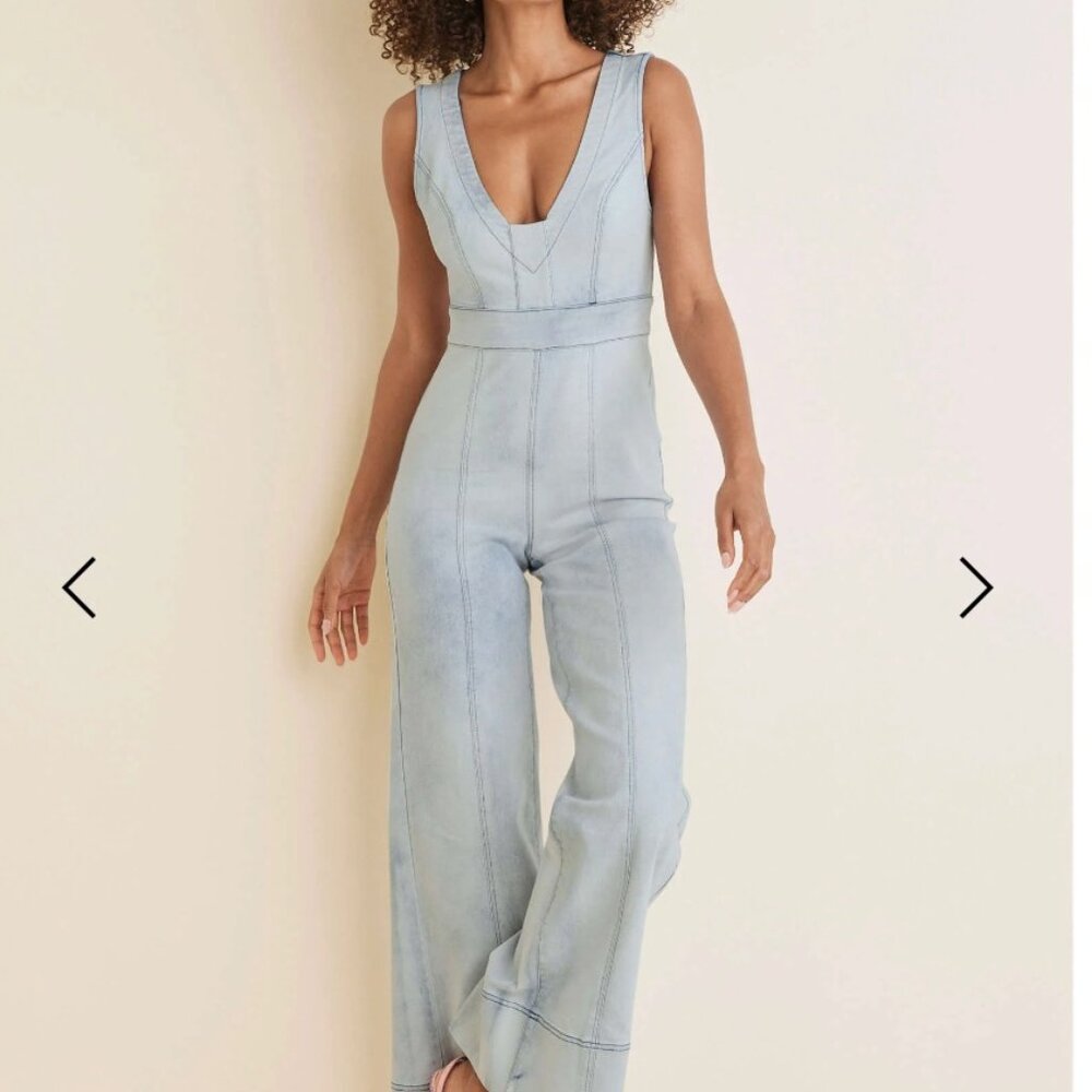 Venus Stretch Denim Jumpsuit Light Wash Size 16 Wide Leg